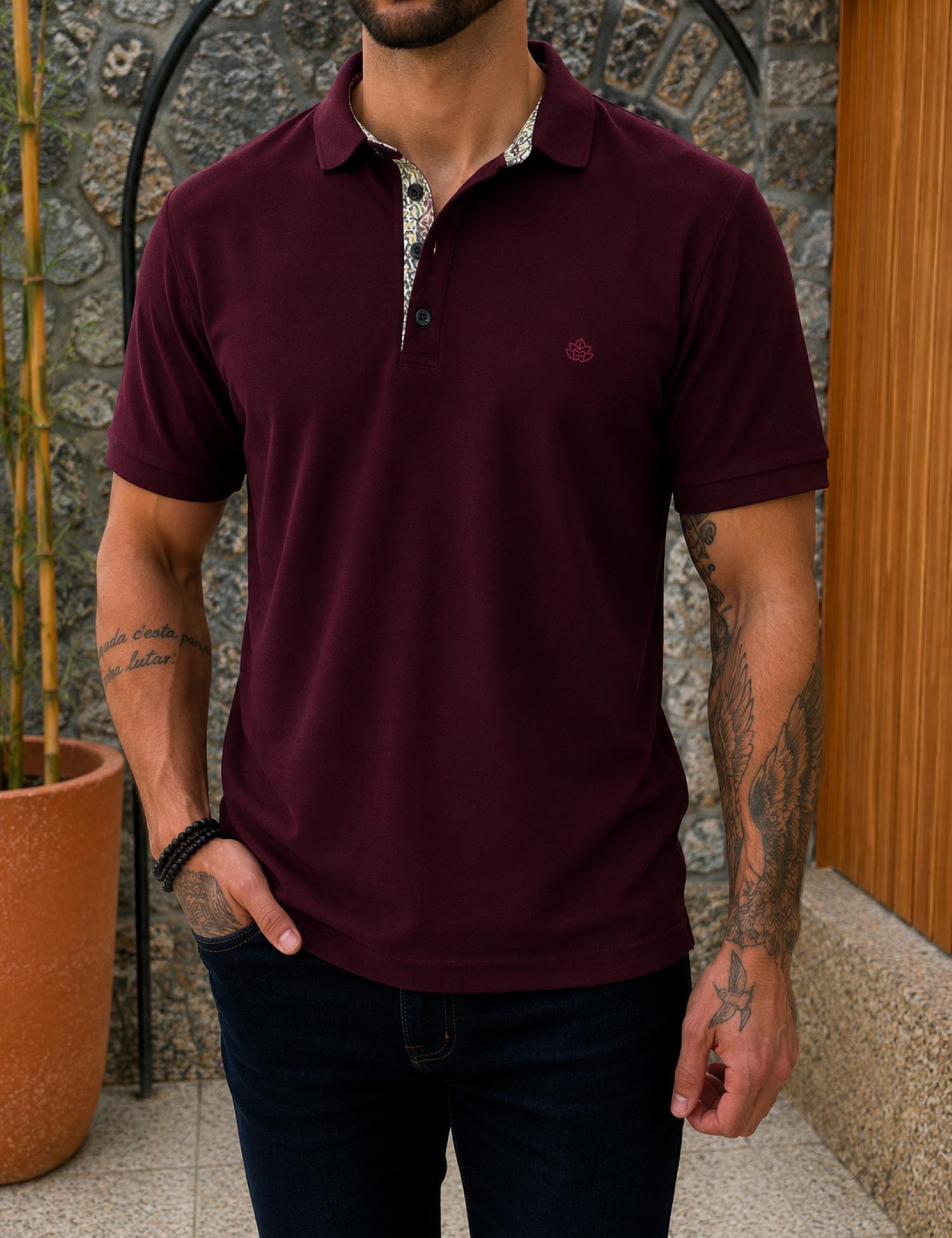 Everbest ανδρική μπορντό πικέ Polo μπλούζα Plus Size 262831 - Everbest - 